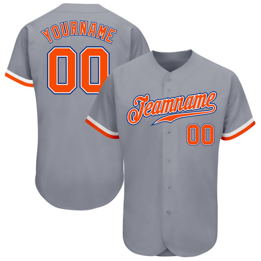 Custom Gray Orange White-Royal Authentic Baseball Jersey - Main View