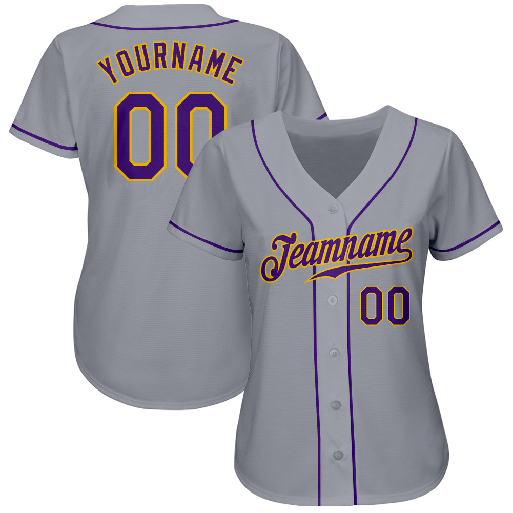 Custom Gray Purple-Gold Authentic Baseball Jersey view 2