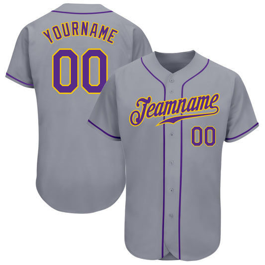Custom Gray Purple-Gold Authentic Baseball Jersey - Main View
