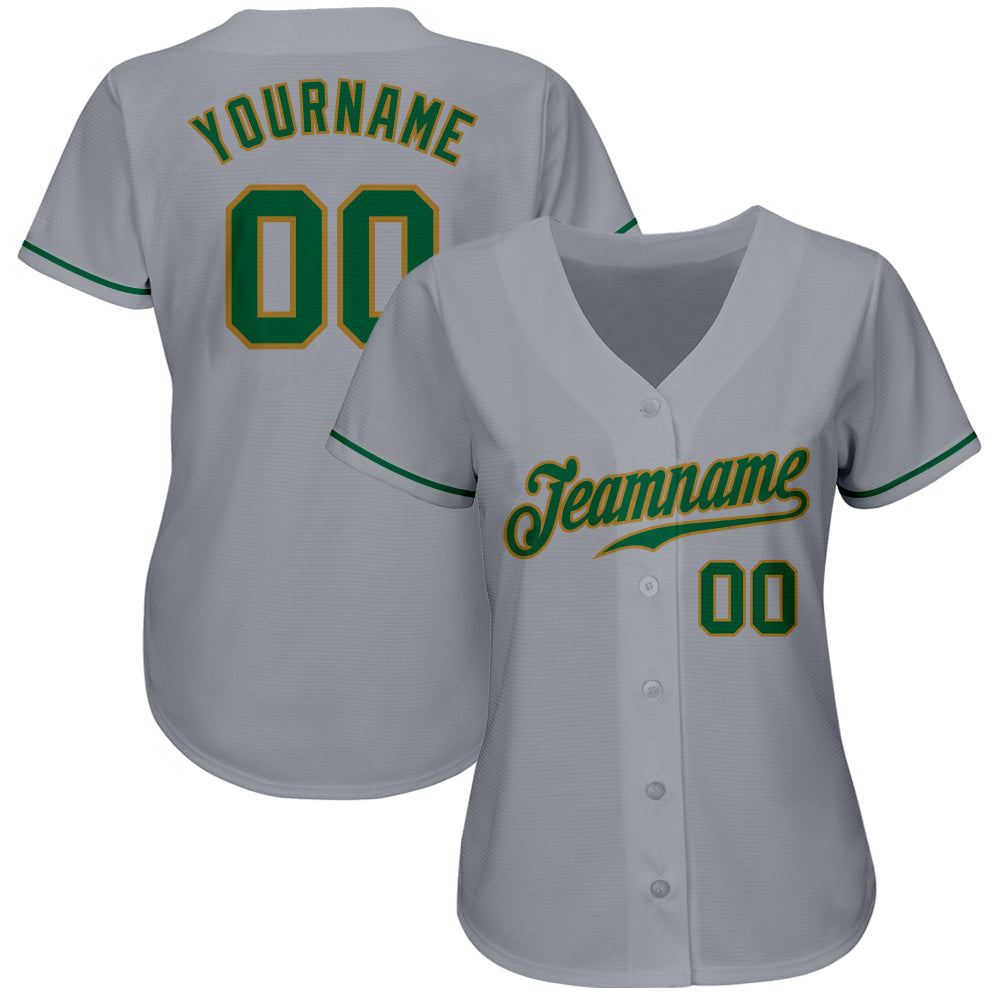 Custom Gray Kelly Green-Old Gold Authentic Baseball Jersey view 2