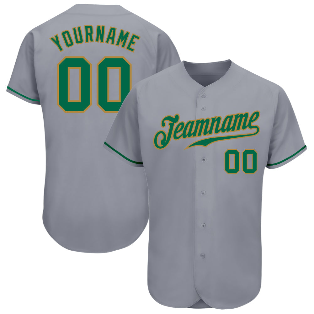 Custom Gray Kelly Green-Old Gold Authentic Baseball Jersey - Main View