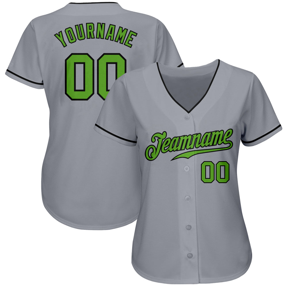 Custom Gray Neon Green-Black Authentic Baseball Jersey view 2
