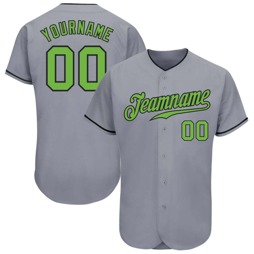 Custom Gray Neon Green-Black Authentic Baseball Jersey - Main View