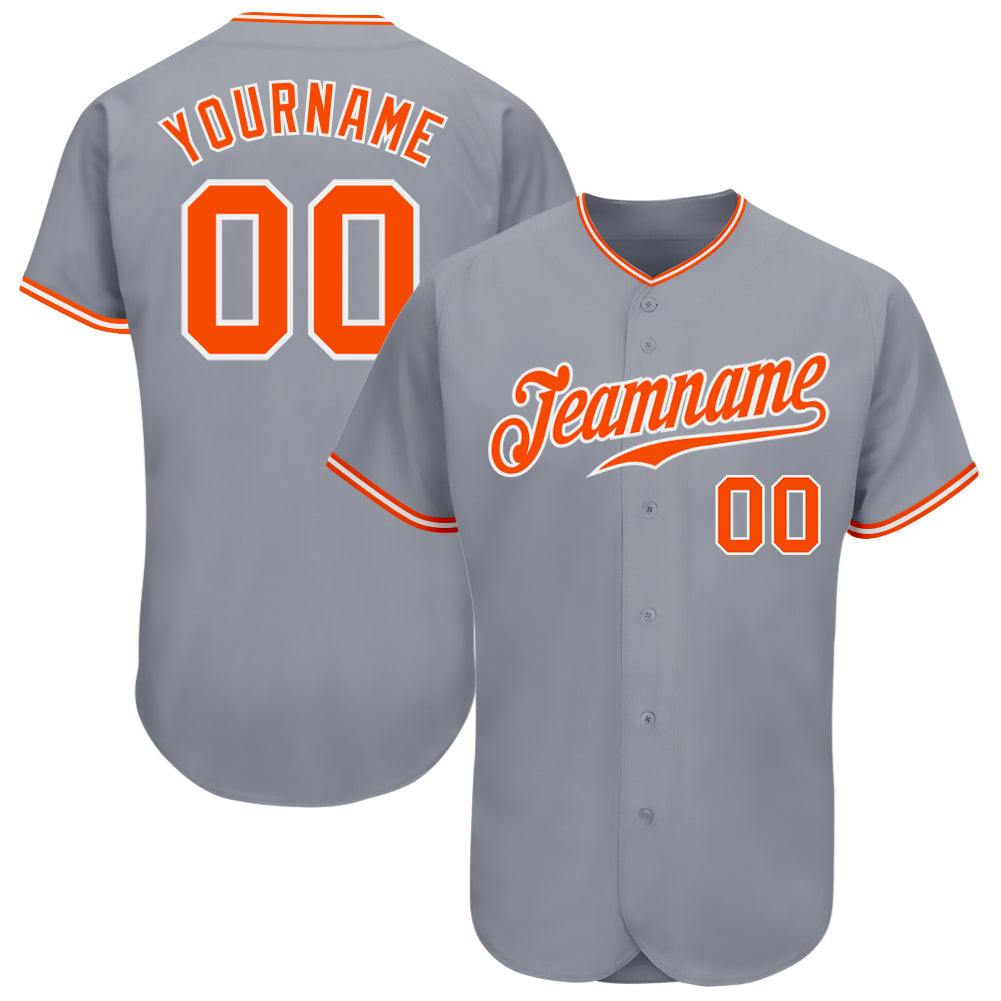 Custom Gray Orange-White Authentic Baseball Jersey - Main View