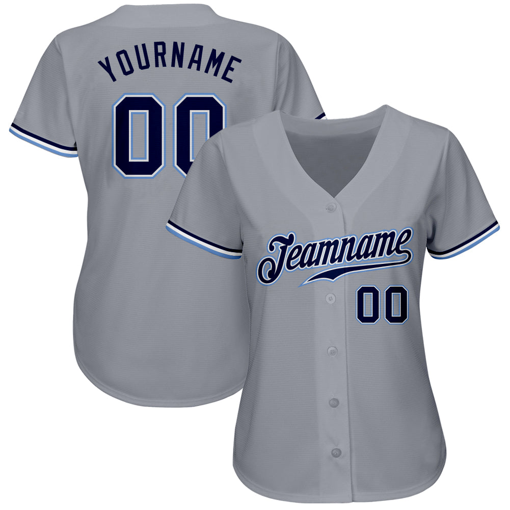 Custom Gray Navy White-Light Blue Authentic Baseball Jersey view 2