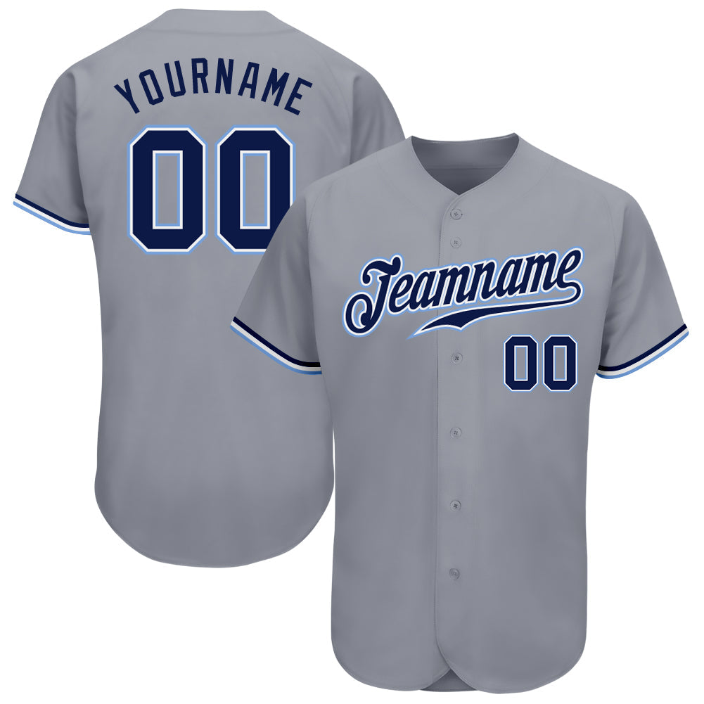 Custom Gray Navy White-Light Blue Authentic Baseball Jersey - Main View