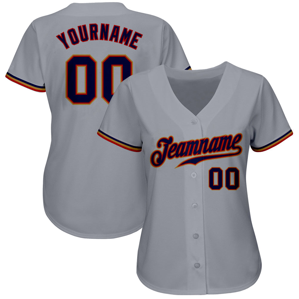 Custom Gray Navy Red-Old Gold Authentic Baseball Jersey view 2
