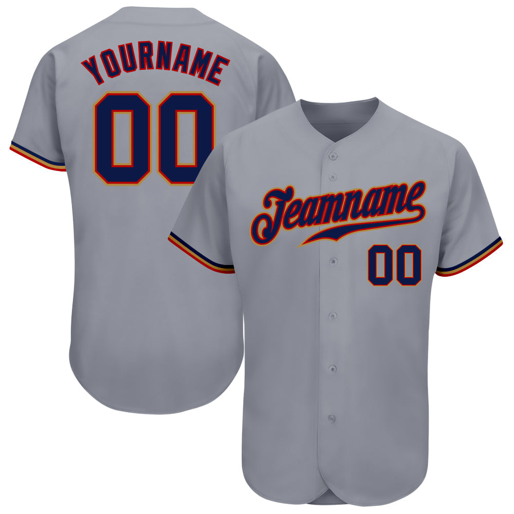 Custom Gray Navy Red-Old Gold Authentic Baseball Jersey - Main View