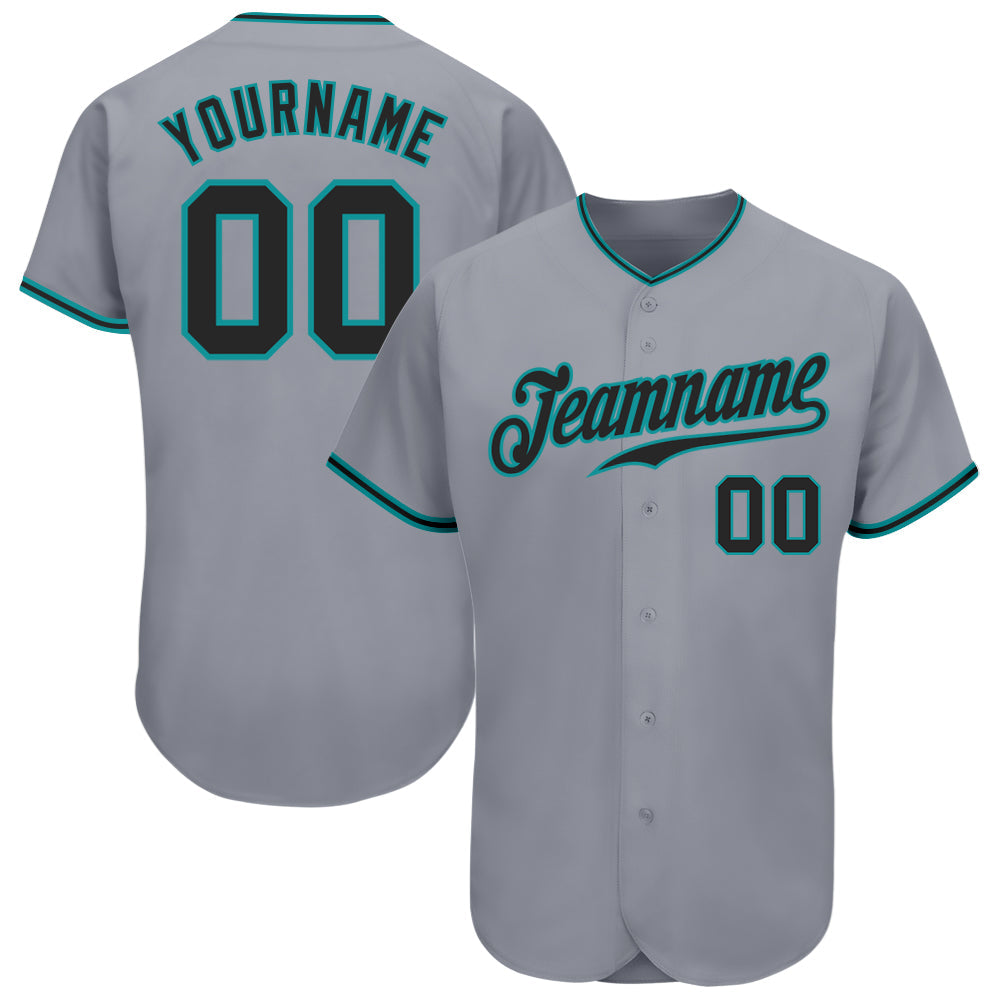 Custom Gray Black-Teal Authentic Baseball Jersey - Main View