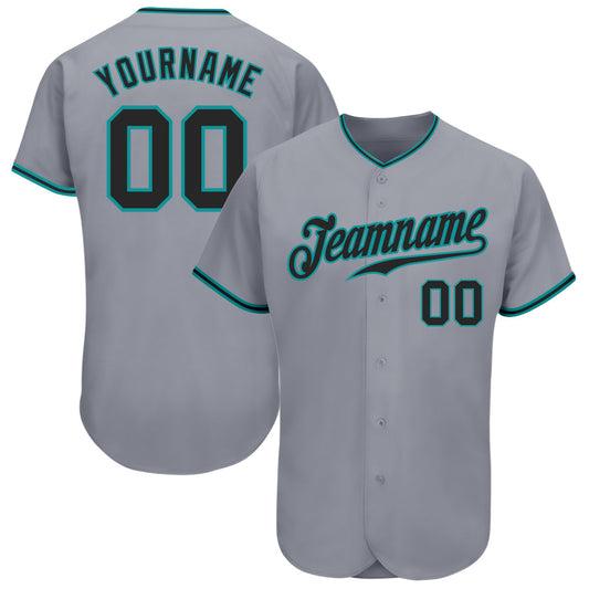Custom Gray Black-Teal Authentic Baseball Jersey - Main View