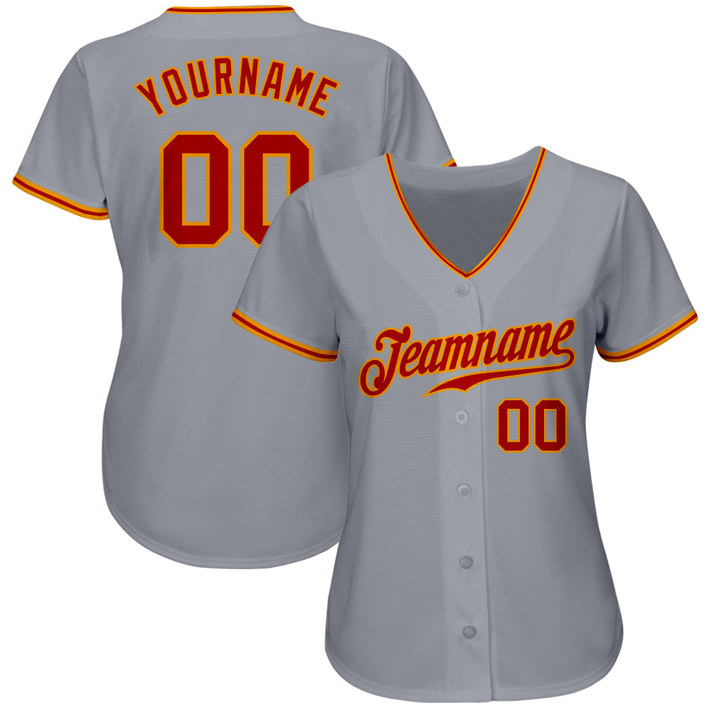 Custom Gray Red-Gold Authentic Baseball Jersey view 2