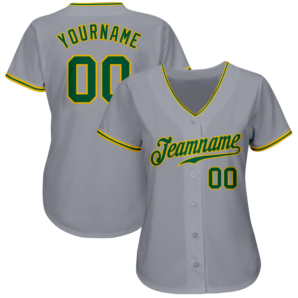 Custom Gray Kelly Green-Gold Authentic Baseball Jersey view 2