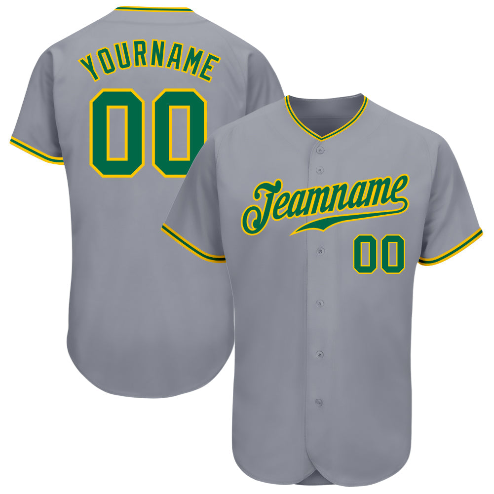 Custom Gray Kelly Green-Gold Authentic Baseball Jersey - Main View