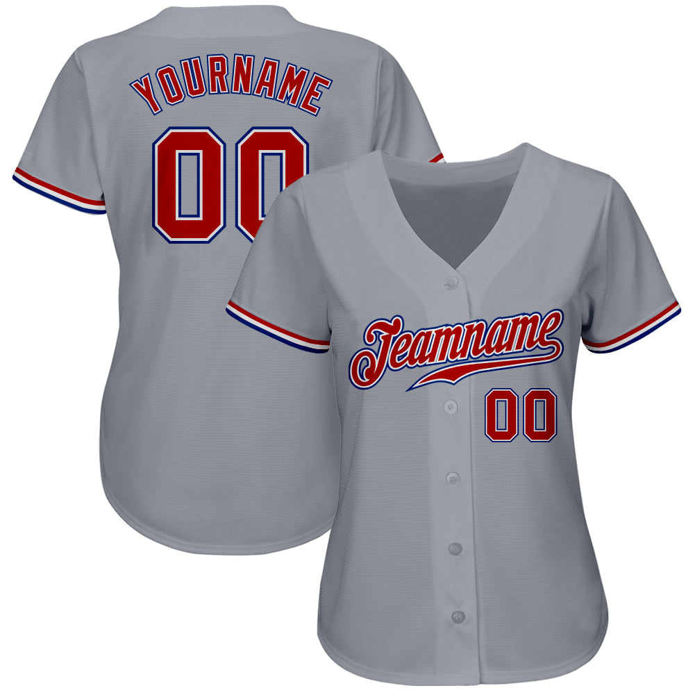 Custom Gray Red White-Royal Authentic Baseball Jersey view 2