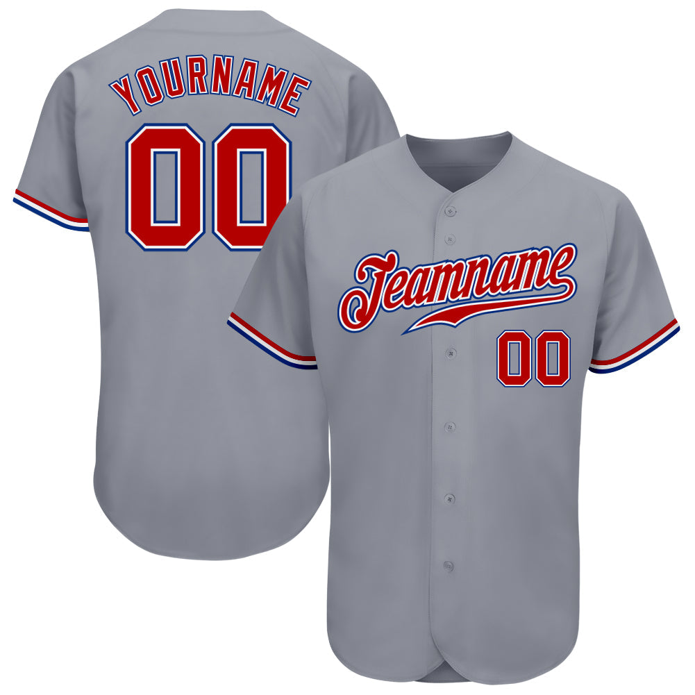 Custom Gray Red White-Royal Authentic Baseball Jersey - Main View