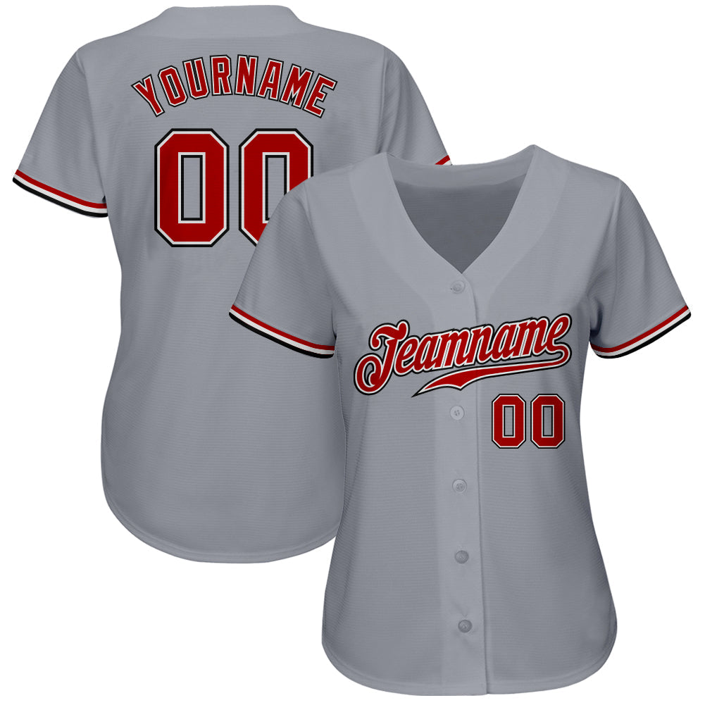 Custom Gray Red White-Black Authentic Baseball Jersey view 2
