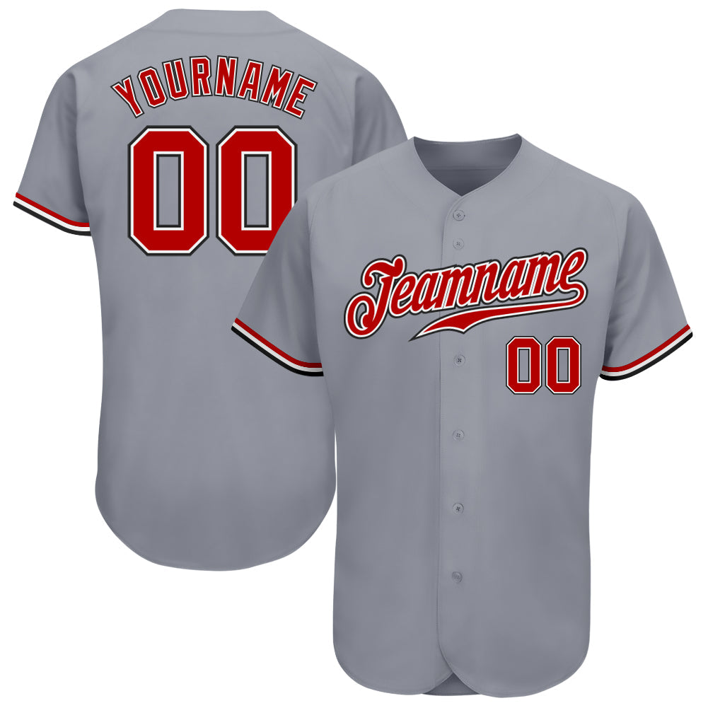 Custom Gray Red White-Black Authentic Baseball Jersey - Main View