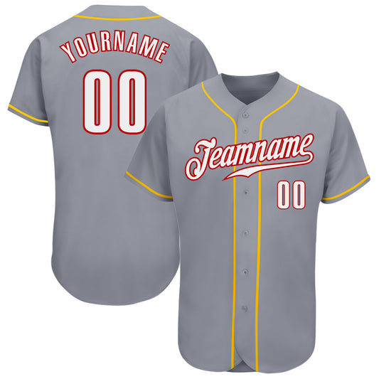 Custom Gray White Red-Gold Authentic Baseball Jersey - Main View