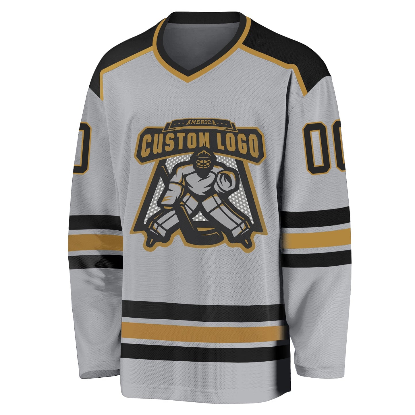 Custom Gray Black-Old Gold Hockey Jersey view 2