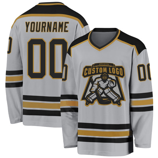 Custom Gray Black-Old Gold Hockey Jersey - Main View