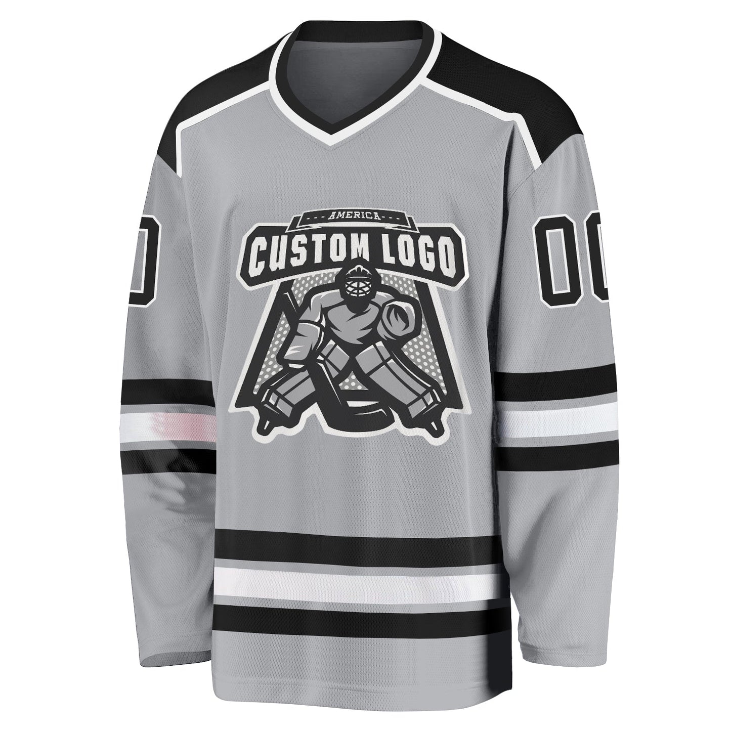 Custom Gray Black-White Hockey Jersey view 2