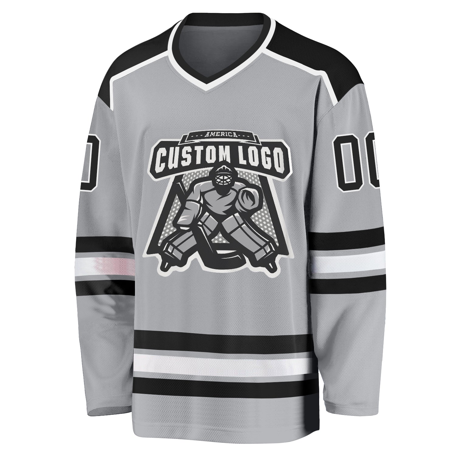 Custom Gray Black-White Hockey Jersey view 2