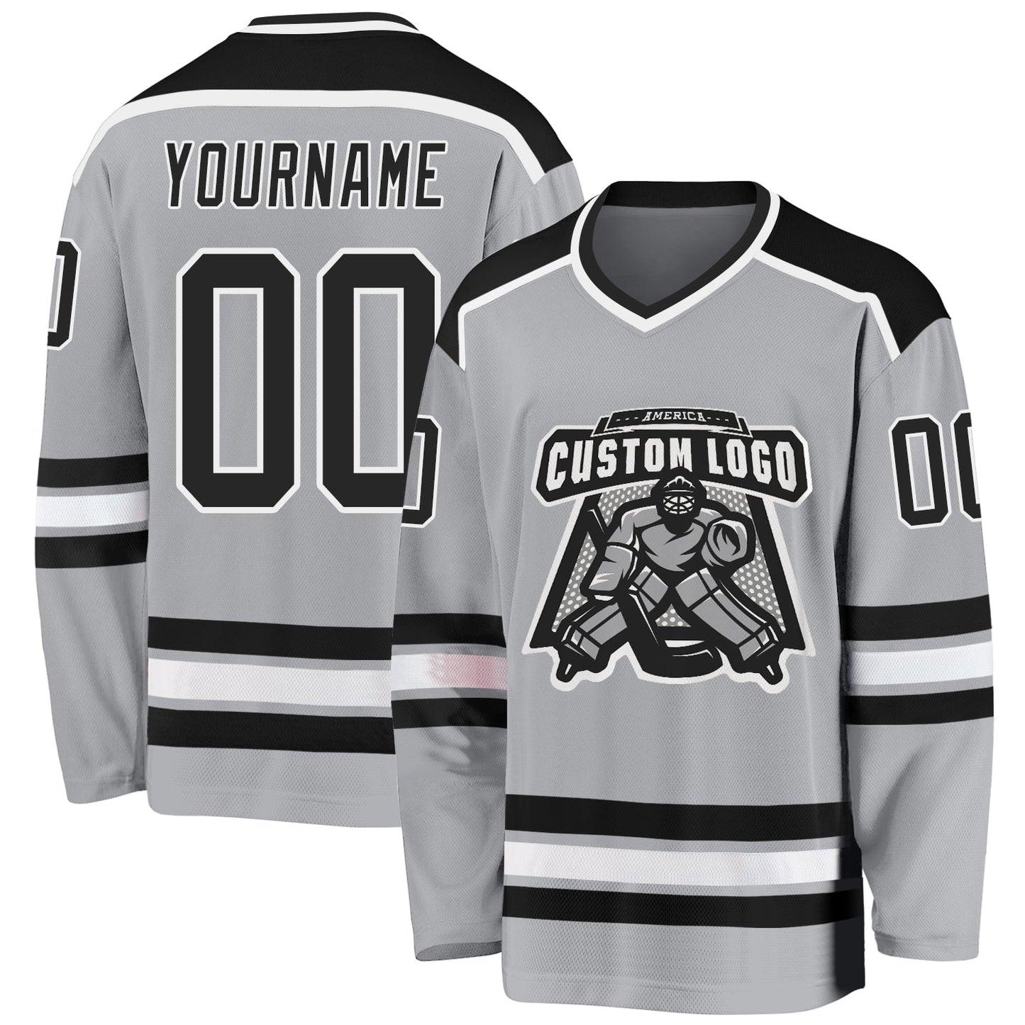 Custom Gray Black-White Hockey Jersey - Main View