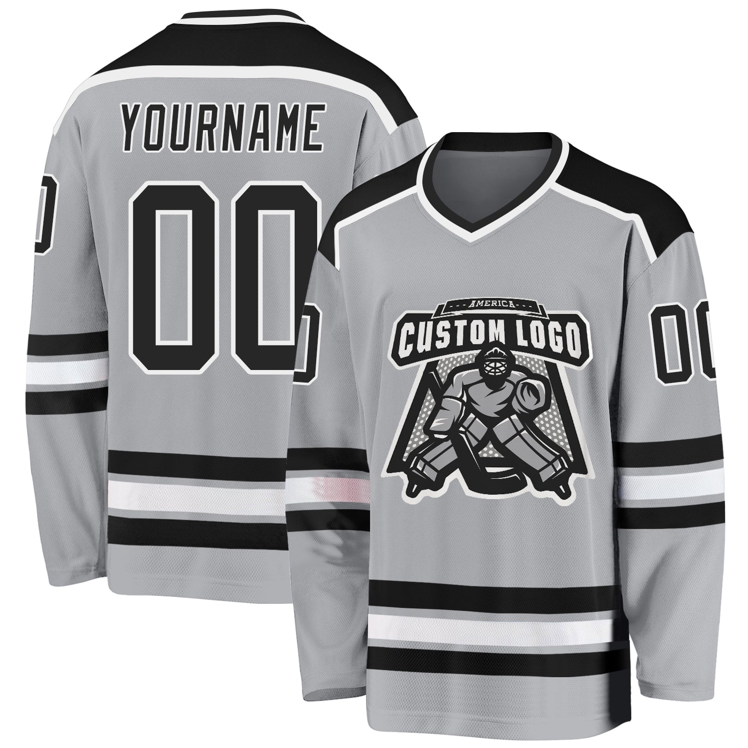Custom Gray Black-White Hockey Jersey - Main View