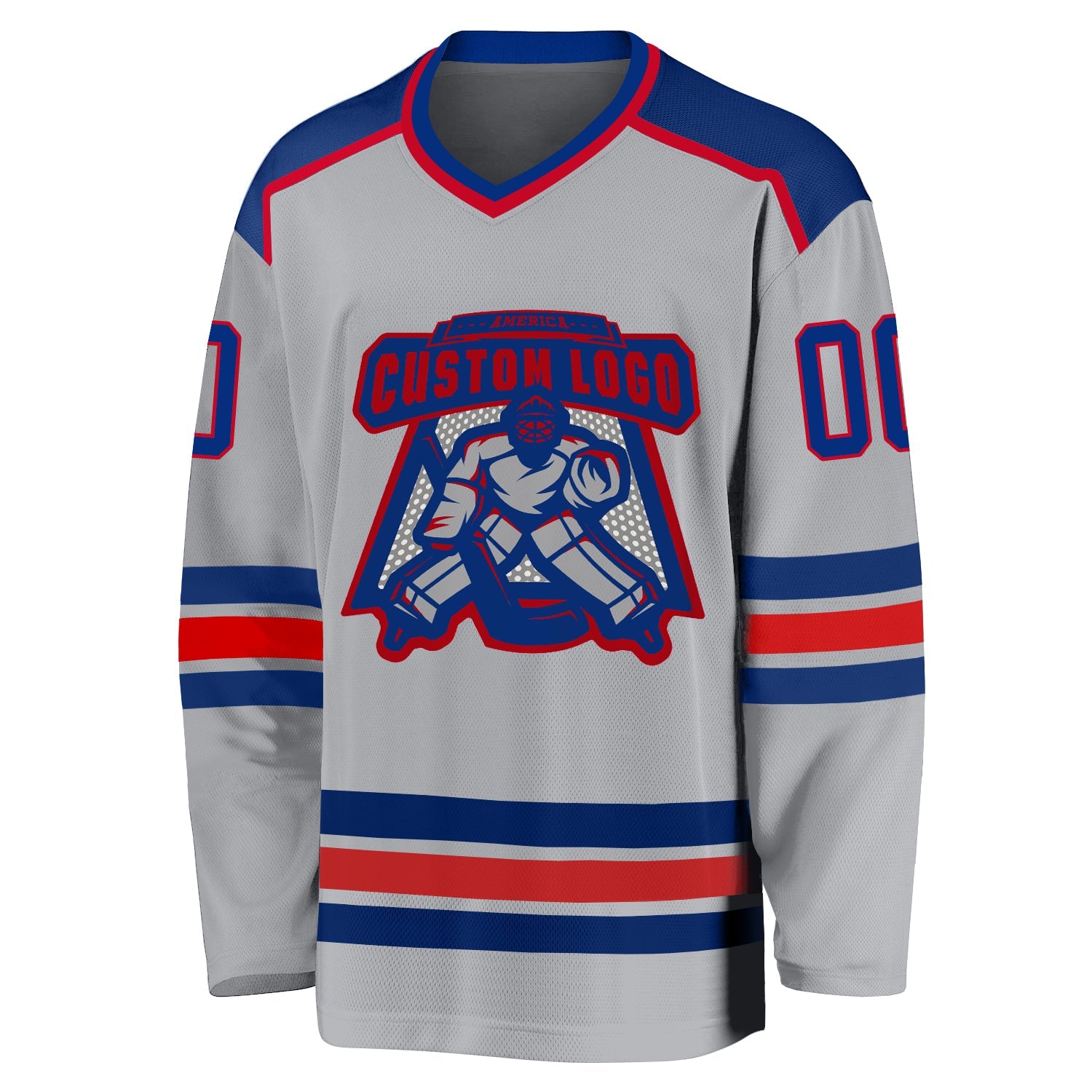 Custom Gray Royal-Red Hockey Jersey view 2
