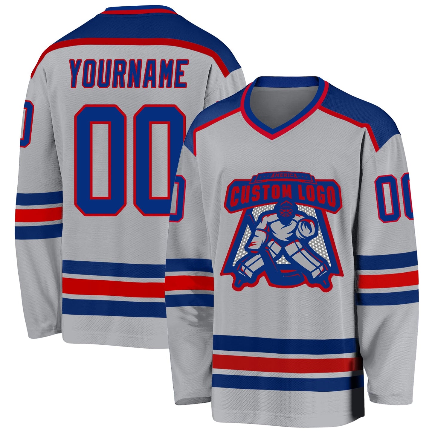 Custom Gray Royal-Red Hockey Jersey - Main View