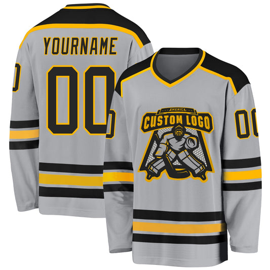 Custom Gray Black-Gold Hockey Jersey - Main View