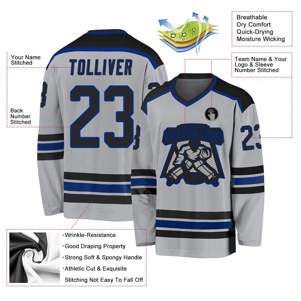 Custom Gray Black-Royal Hockey Jersey view 3