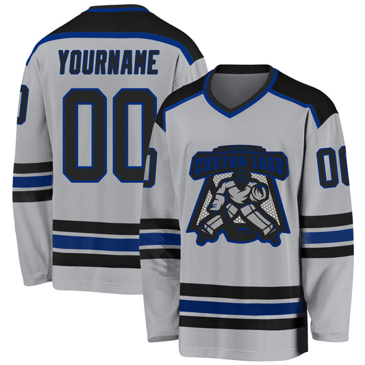 Custom Gray Black-Royal Hockey Jersey - Main View