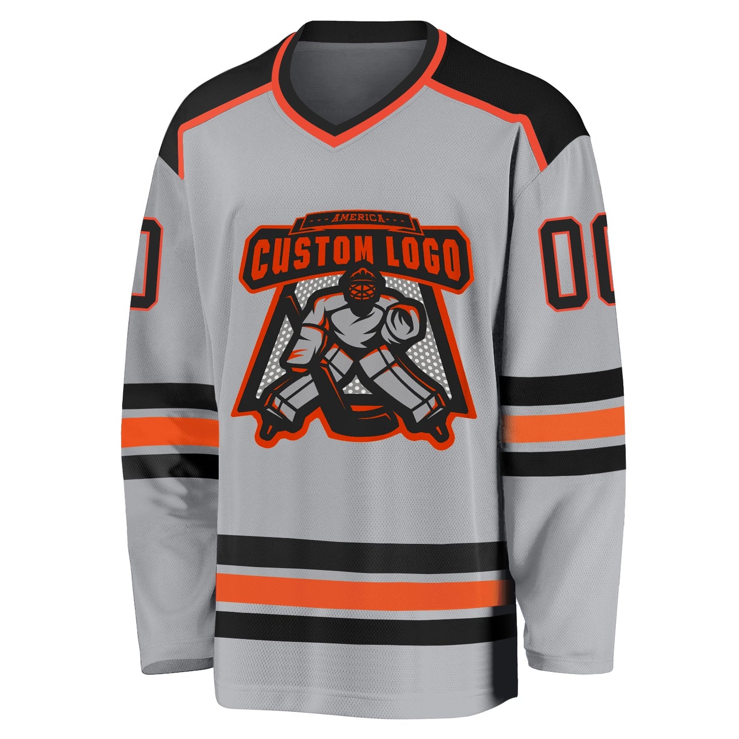 Custom Gray Black-Orange Hockey Jersey view 2