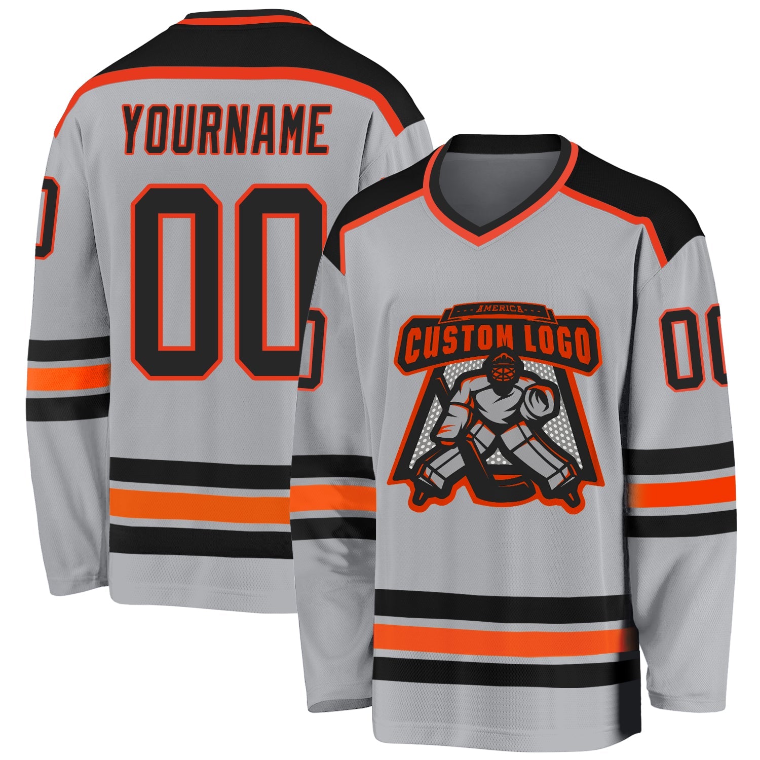 Custom Gray Black-Orange Hockey Jersey - Main View