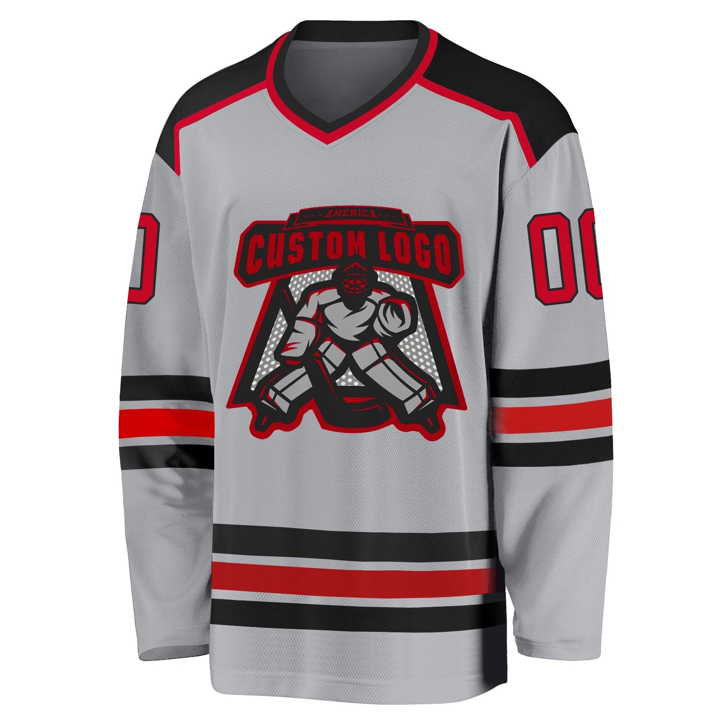 Custom Gray Red-Black Hockey Jersey view 2