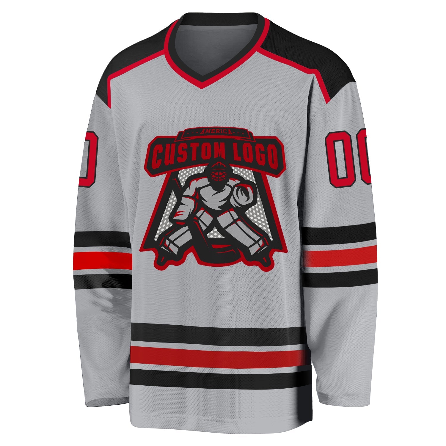 Custom Gray Red-Black Hockey Jersey view 2