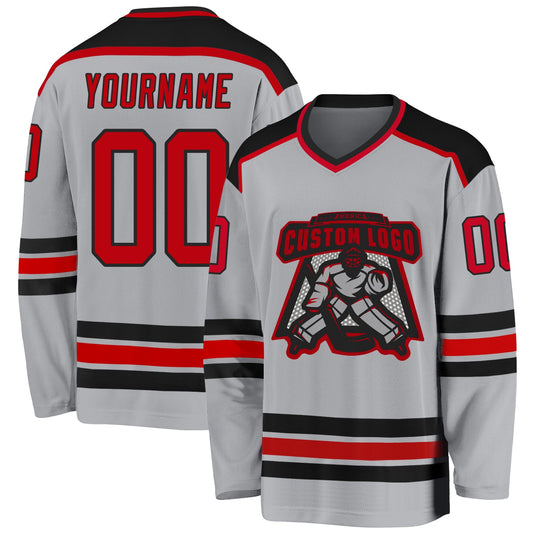 Custom Gray Red-Black Hockey Jersey - Main View