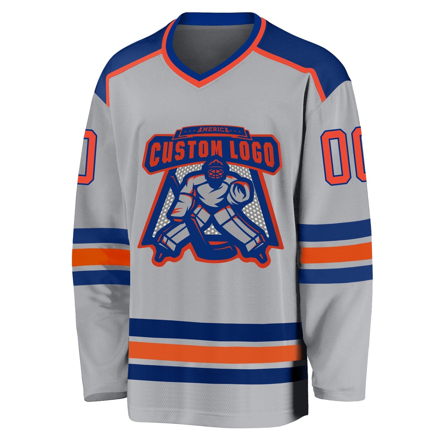 Custom Gray Orange-Royal Hockey Jersey view 2