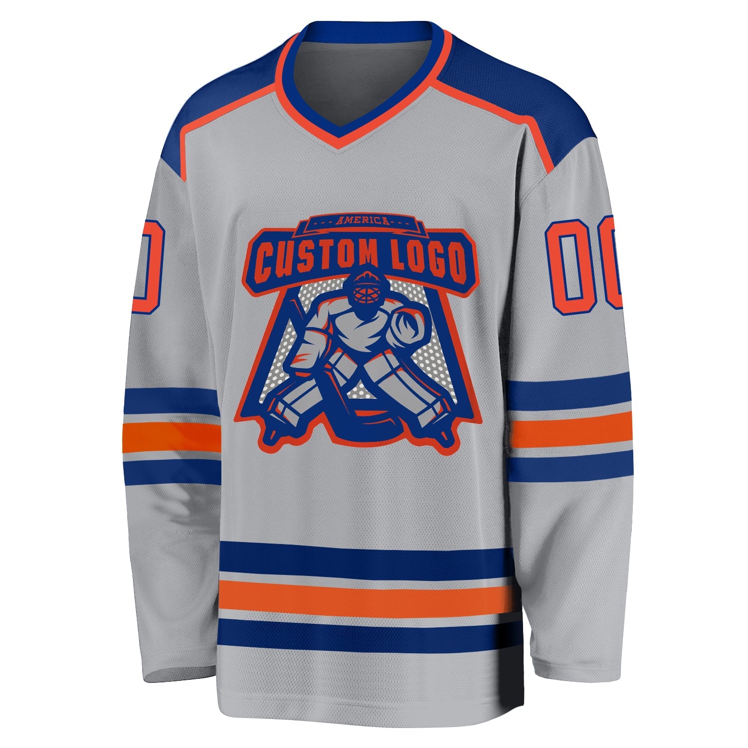 Custom Gray Orange-Royal Hockey Jersey view 2