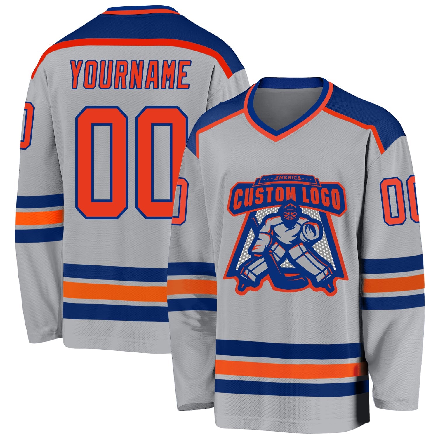 Custom Gray Orange-Royal Hockey Jersey - Main View