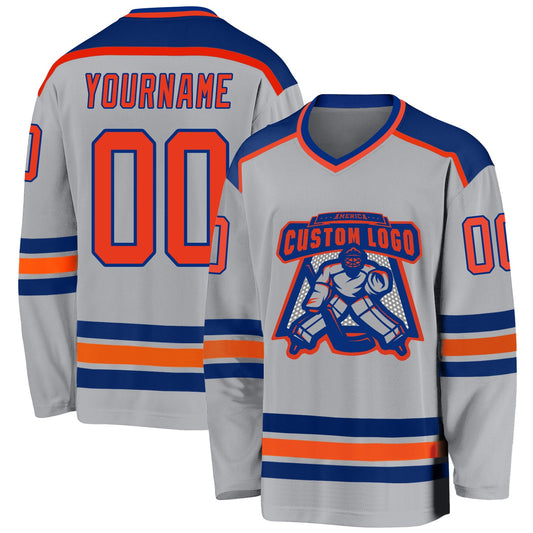 Custom Gray Orange-Royal Hockey Jersey - Main View