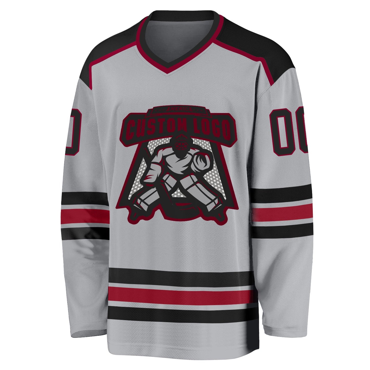 Custom Gray Black-Maroon Hockey Jersey view 2