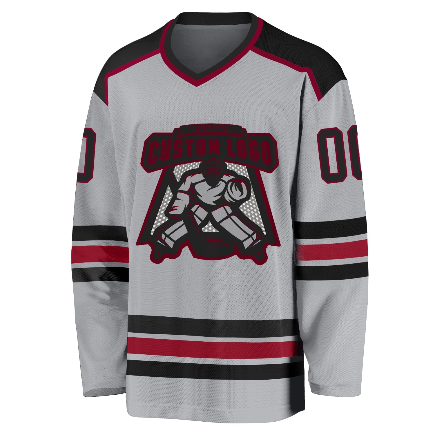 Custom Gray Black-Maroon Hockey Jersey view 2