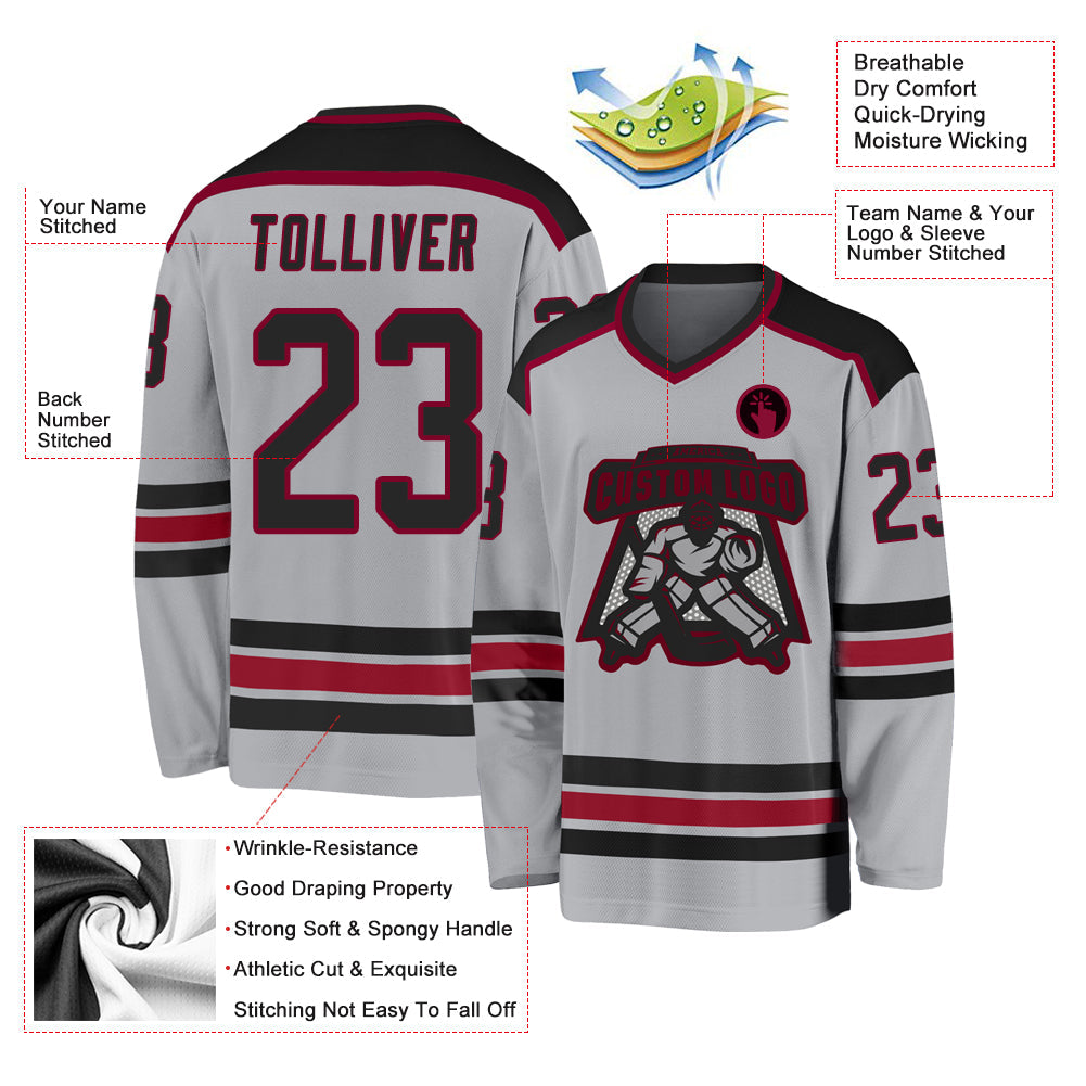 Custom Gray Black-Maroon Hockey Jersey view 3