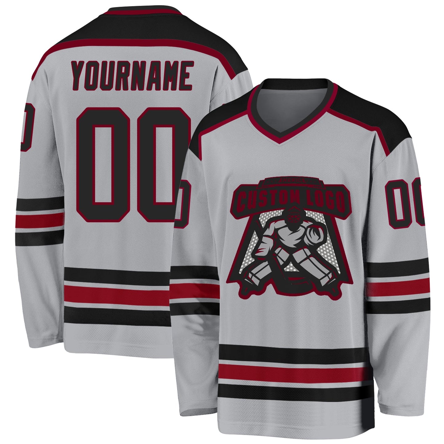 Custom Gray Black-Maroon Hockey Jersey - Main View