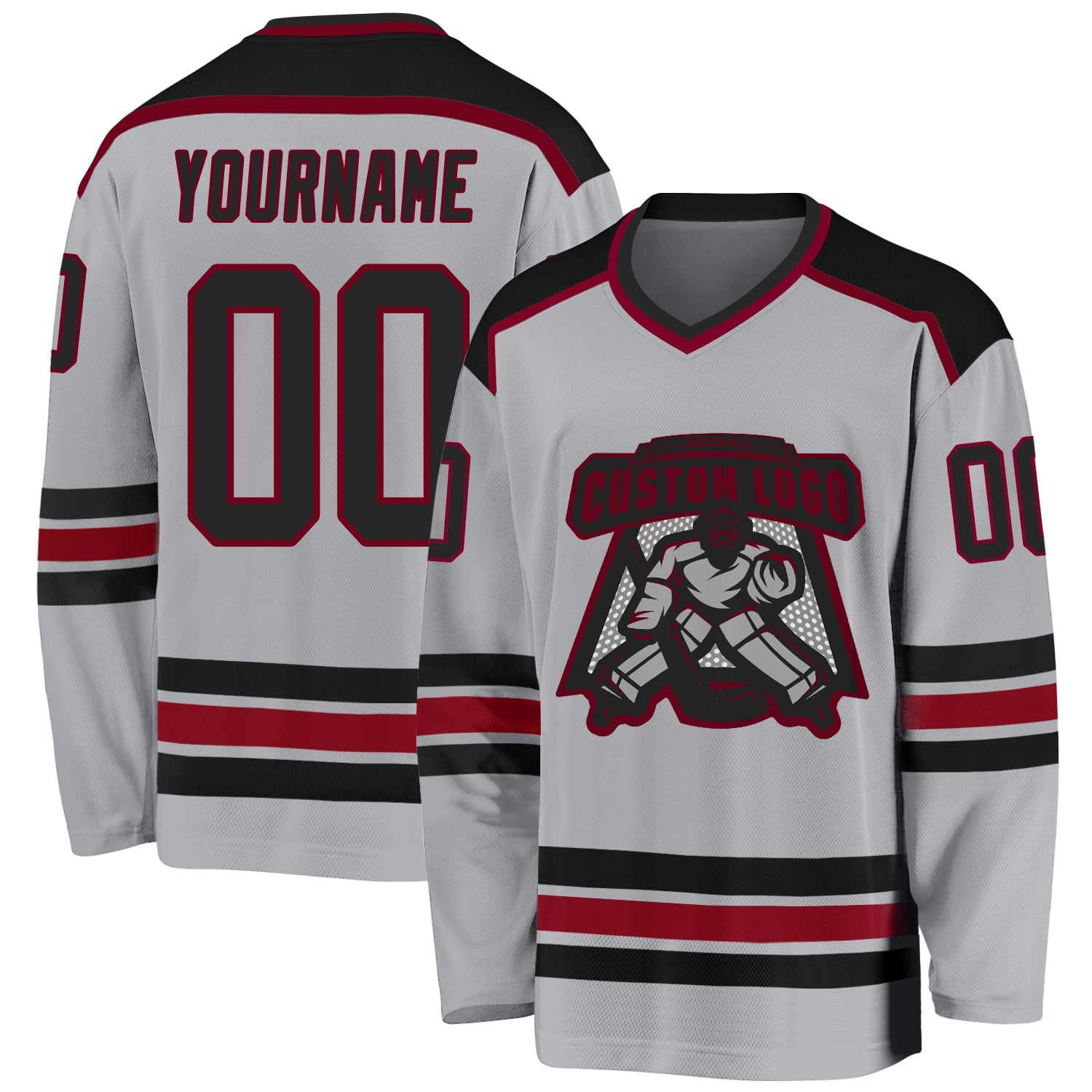 Custom Gray Black-Maroon Hockey Jersey - Main View