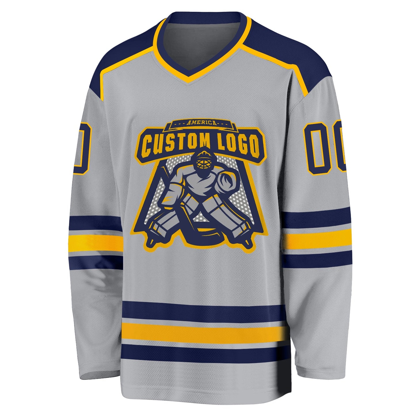 Custom Gray Navy-Gold Hockey Jersey view 2