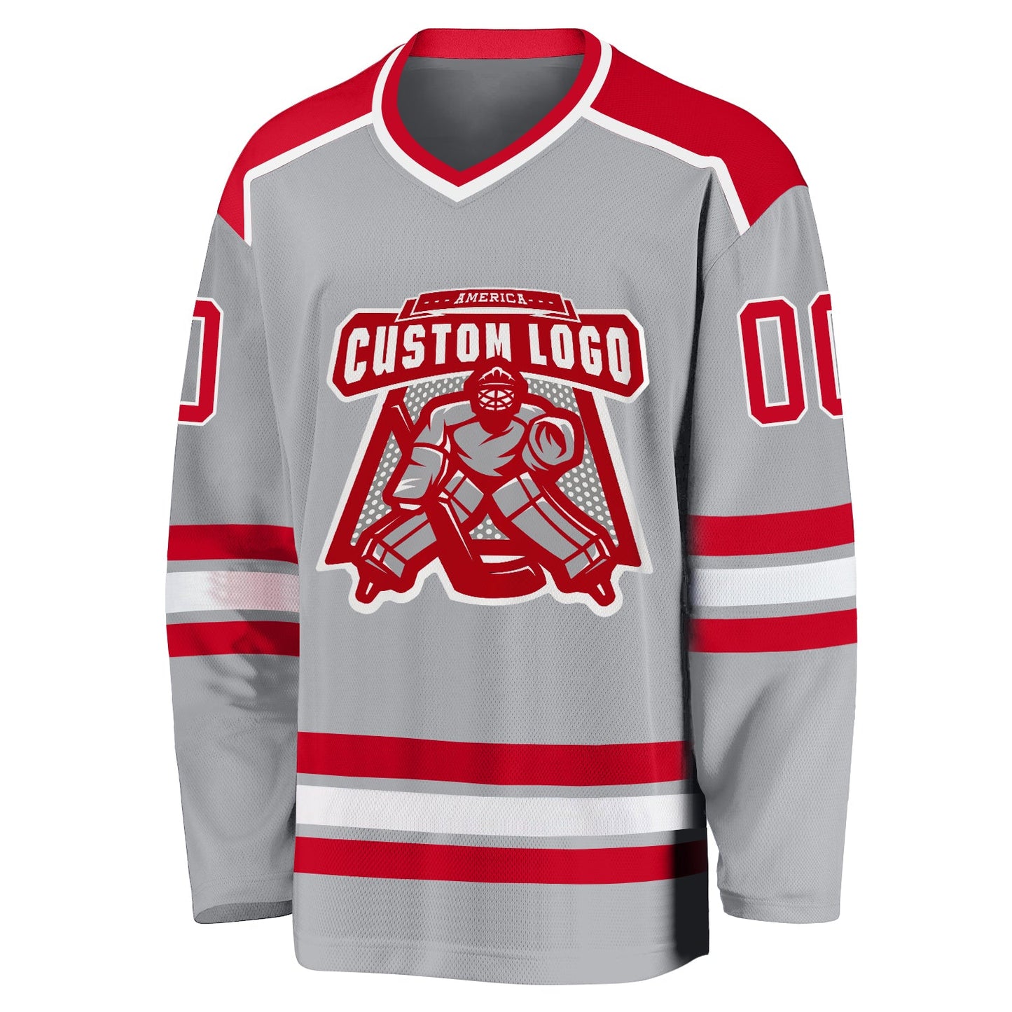 Custom Gray Red-White Hockey Jersey view 2