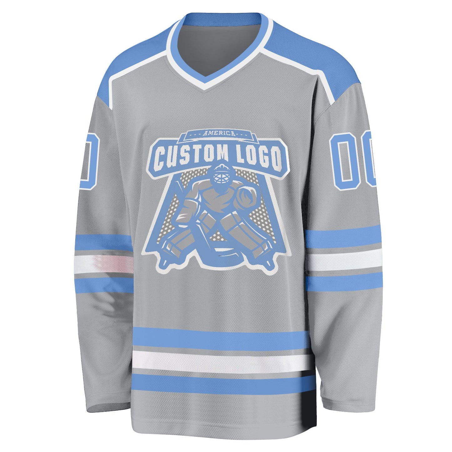 Custom Gray Light Blue-White Hockey Jersey view 2